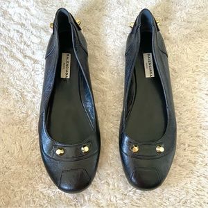 Balenciaga Arena City Ballet Flats in Black Leather w/ Gold Studs